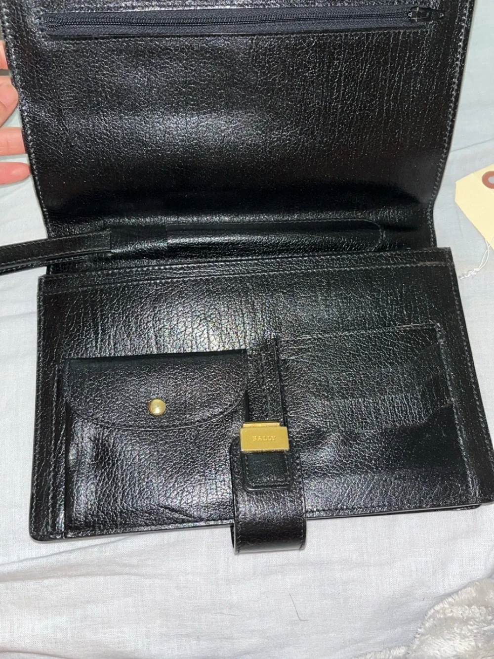 Bally Black Leather Clutch with Gold Hardware